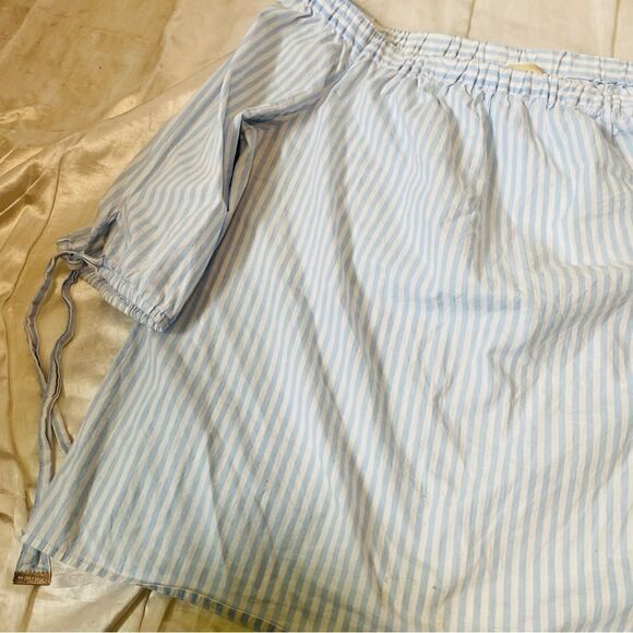 Michael Michael Kors Womens Blue And White Striped Off The Shoulder Top Size XL - Picture 4 of 12